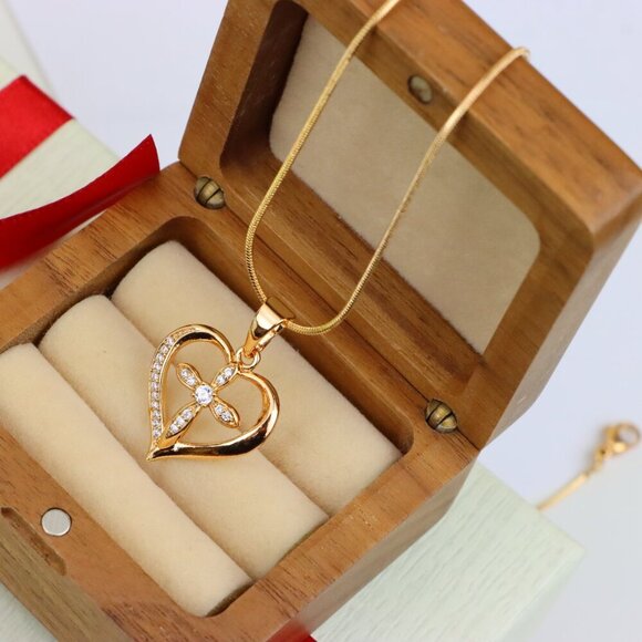 "Heart-Shaped Rose Gold Cross Pendant with Sparkling Accents, XPPT1326 - Picture 8 of 13